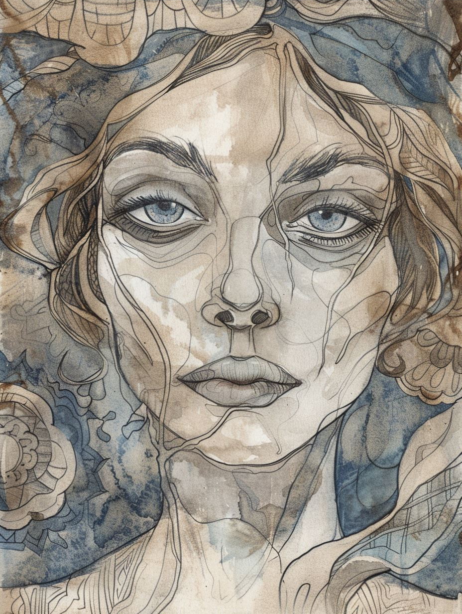 Ethereal Gazes in Blue and Gold - Image 4