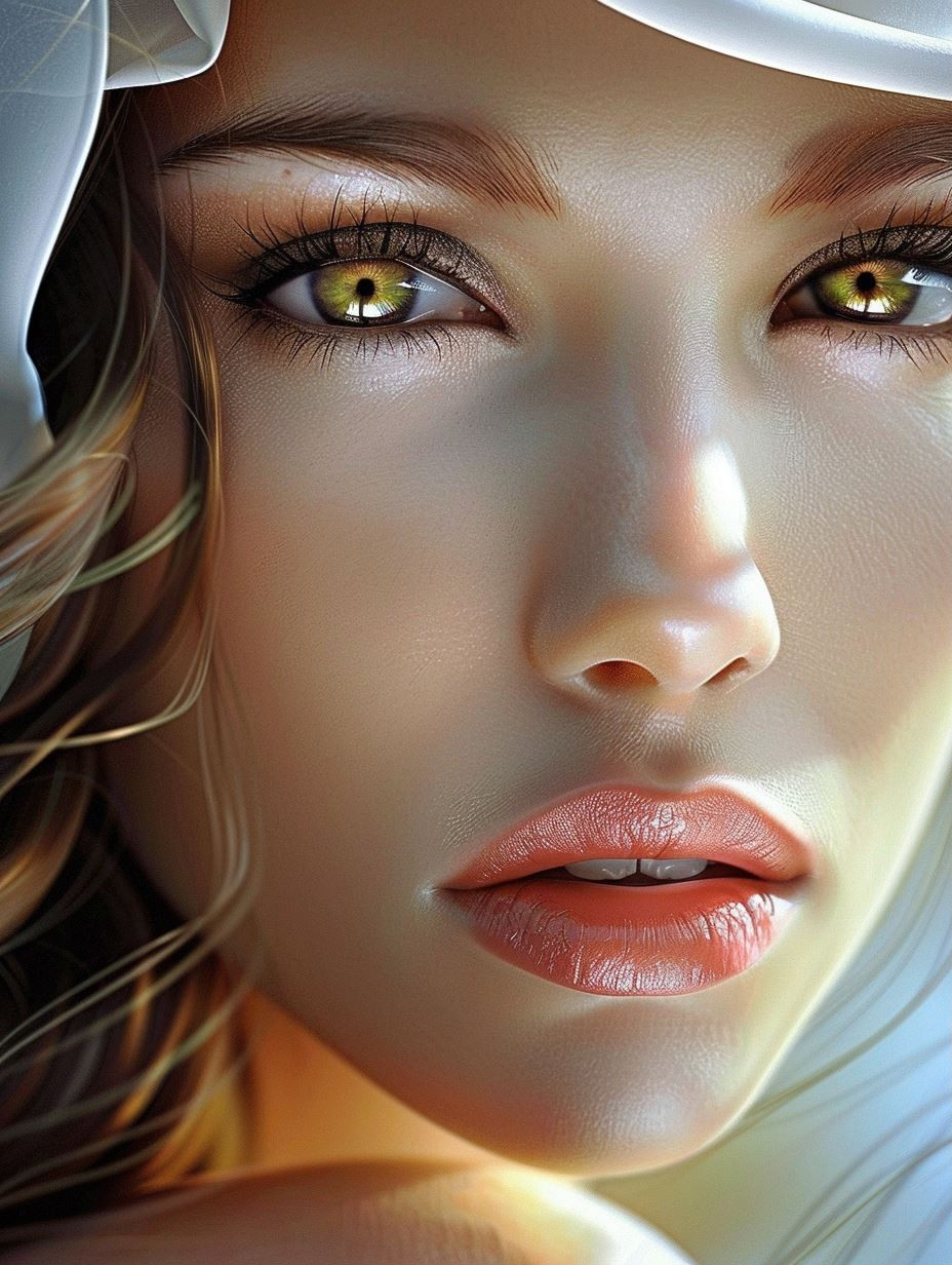 Ethereal Gazes in White Silk - Image 1