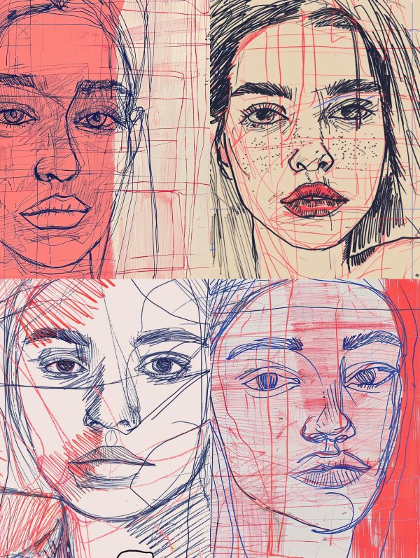 Abstract Crimson Linear Portrait