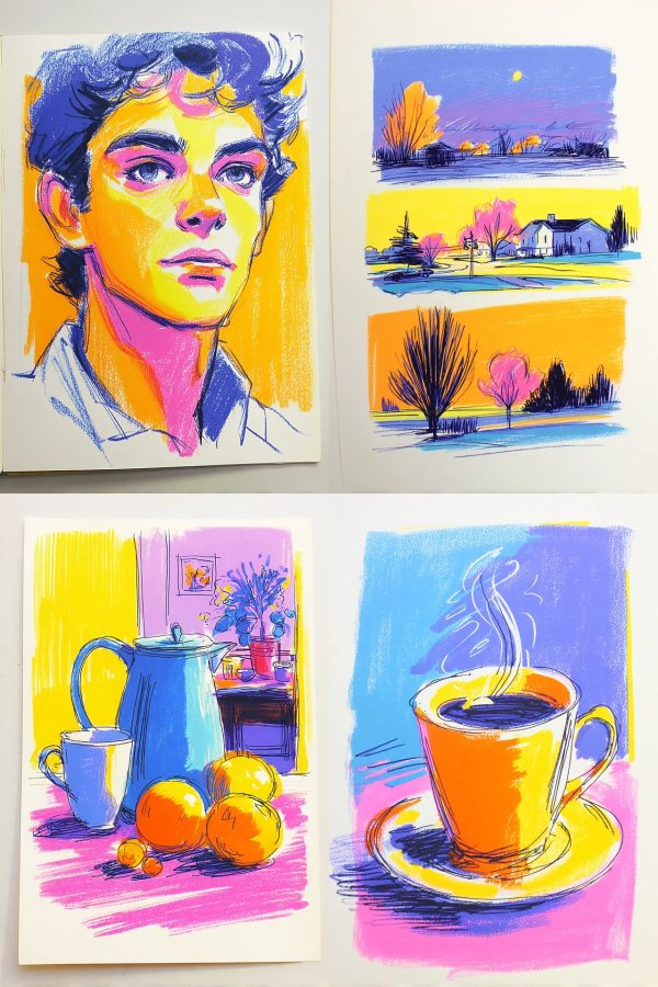 Vibrant Neon Pastel Art Studies