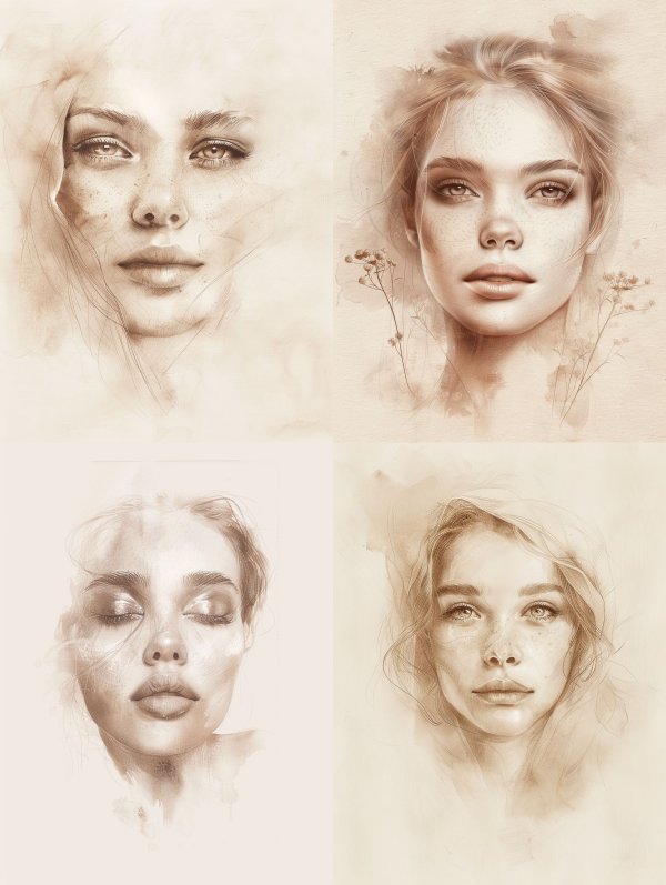 Ethereal Sepia Charcoal Portraits