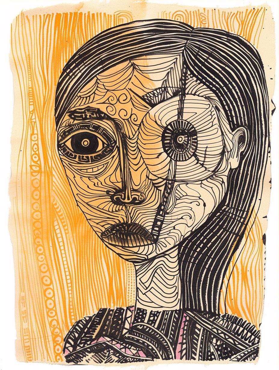 Hatched Portrait in Amber Tones - Image 3