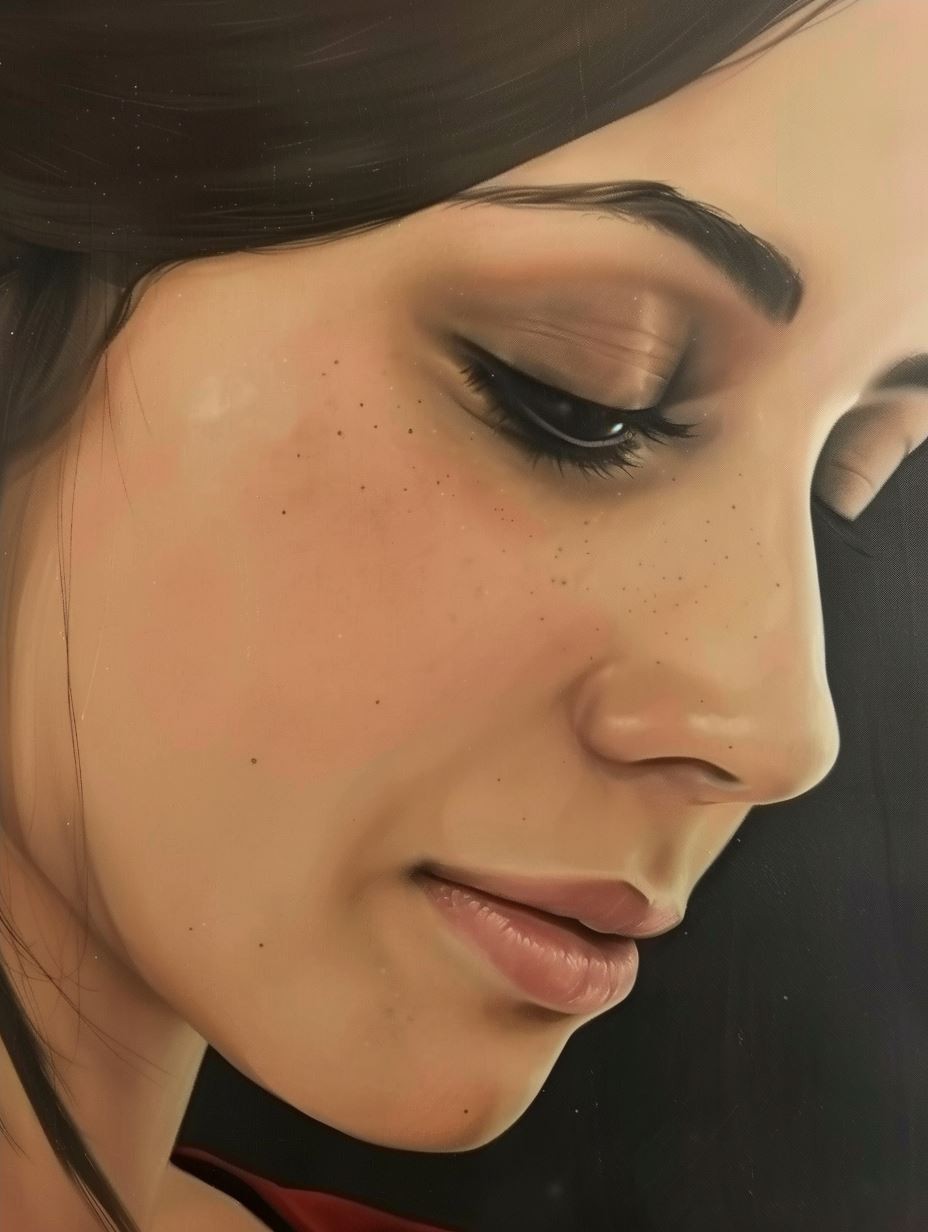 Serene Gaze in Crimson - Image 4