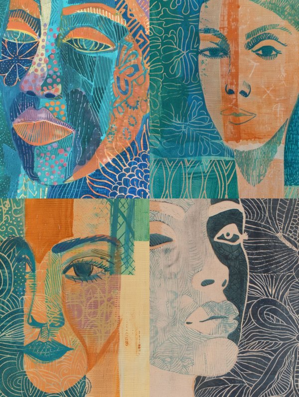 Abstract Faces in Vibrant Textures