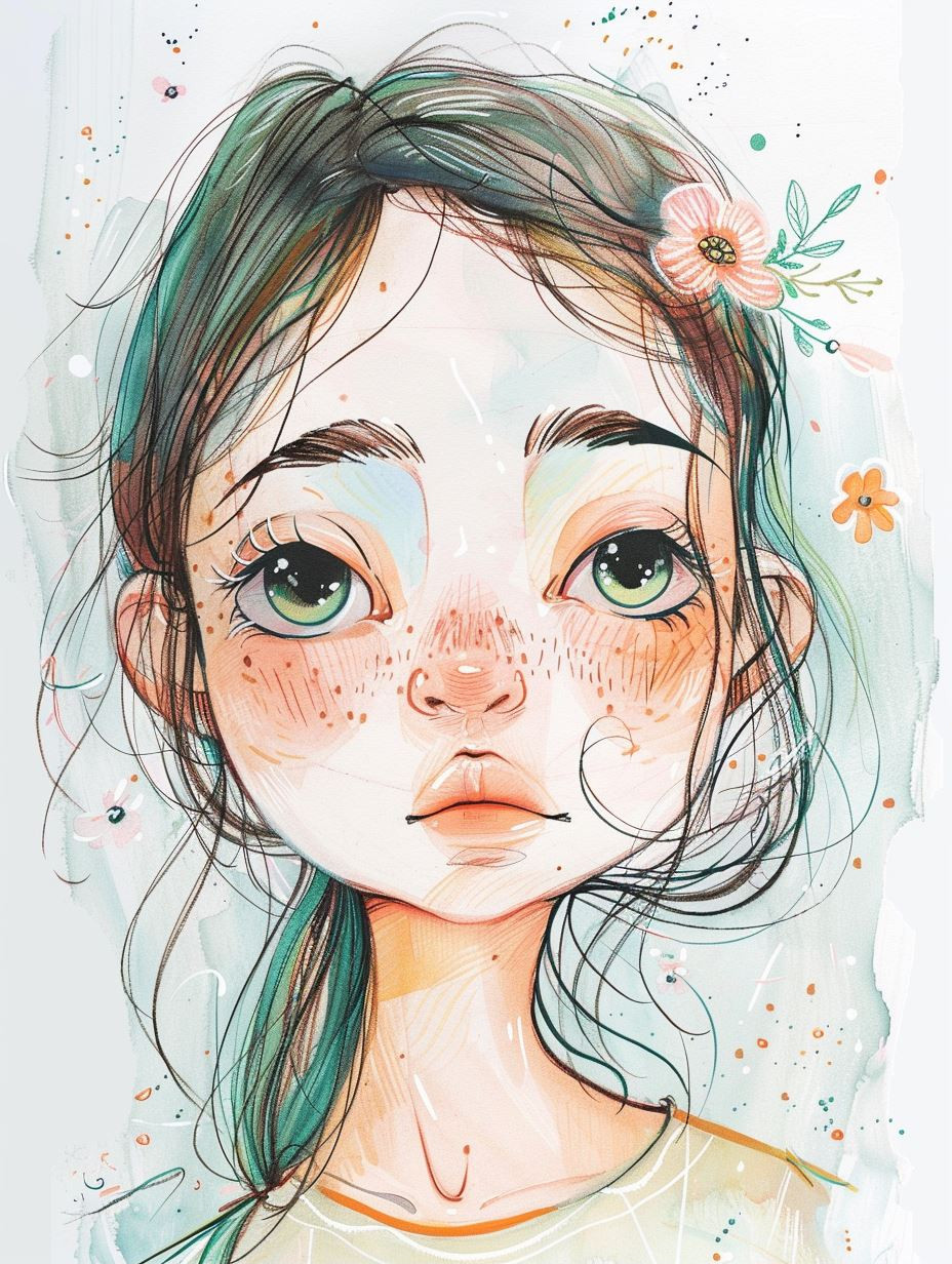 Whimsical Watercolor Portraits of Ethereal Girls - Image 1