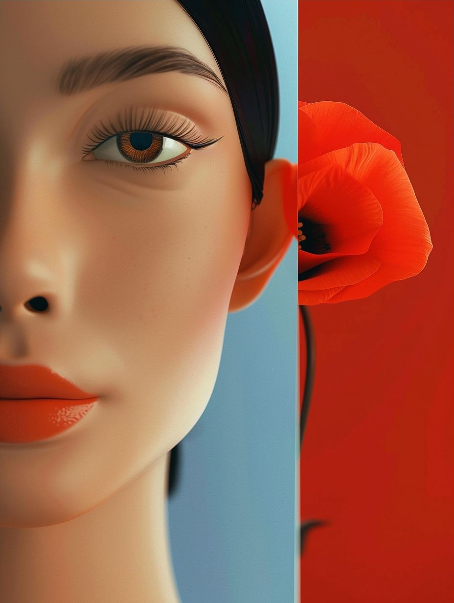 Crimson Contrast Minimalist Portraits - Image 3
