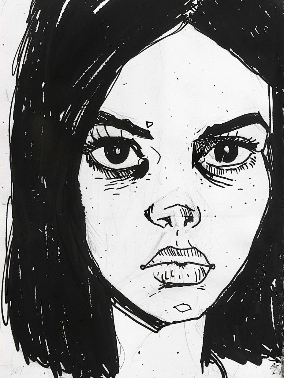 Melancholy Ink Expressionism Portrait - Image 2