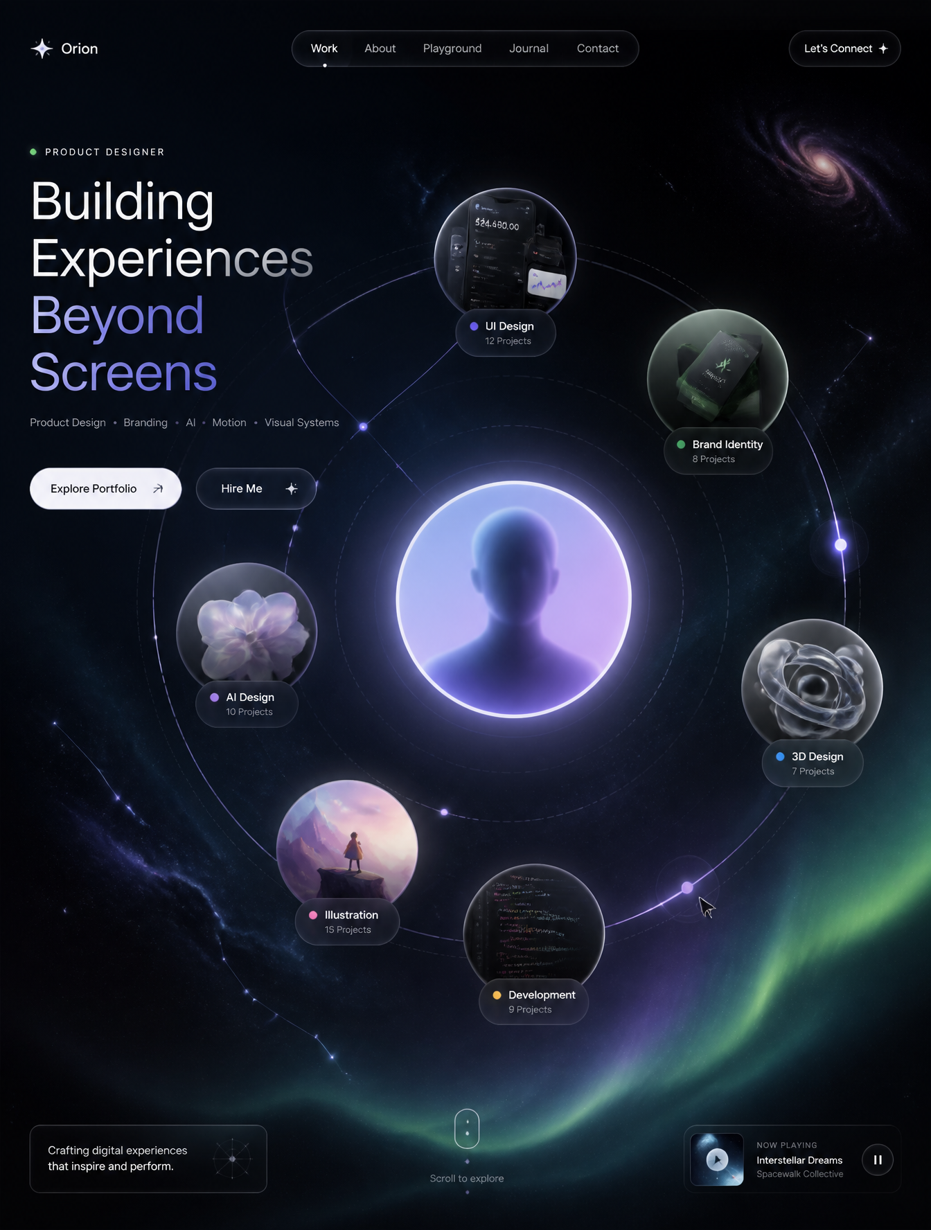 Create an ultra-premium portfolio hero section where all ...