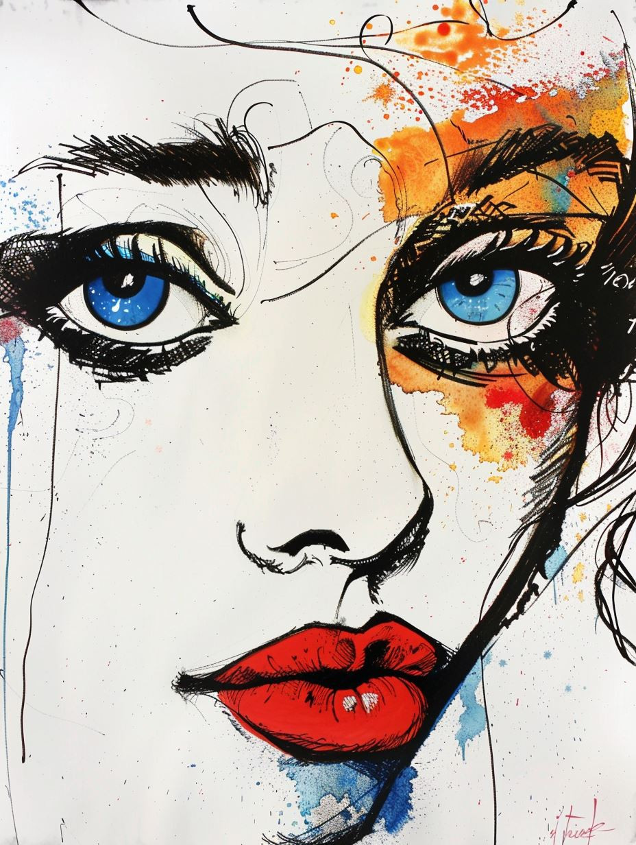 Expressive Ink and Watercolor Portraits - Image 2