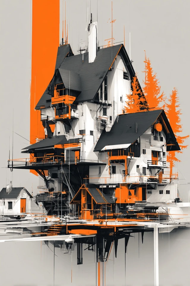 Orange and Grey Abstract Art Collection - Image 6