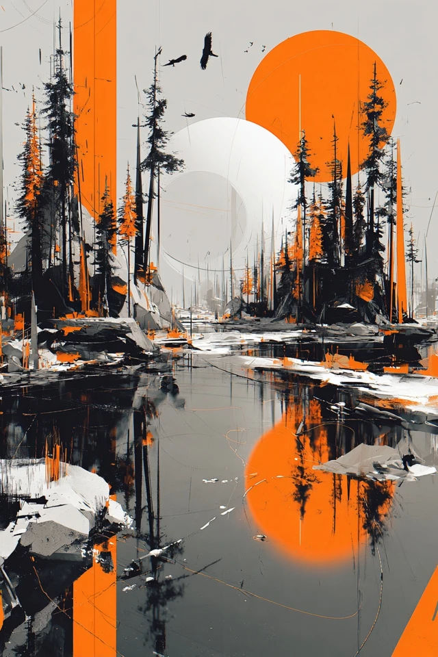 Orange and Grey Abstract Art Collection - Image 2