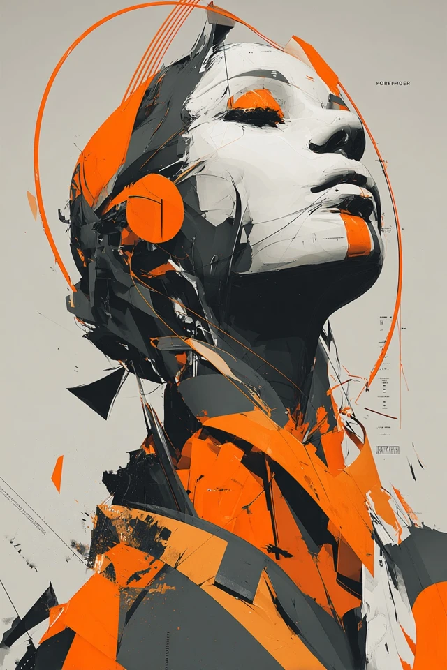 Orange and Grey Abstract Art Collection - Image 1