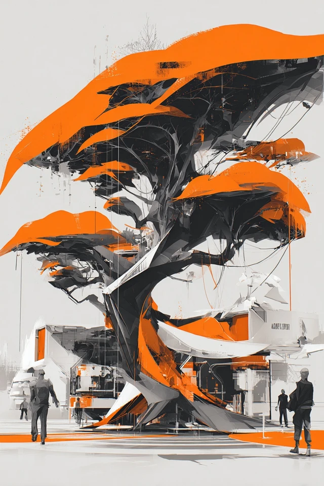 Orange and Grey Abstract Art Collection - Image 5