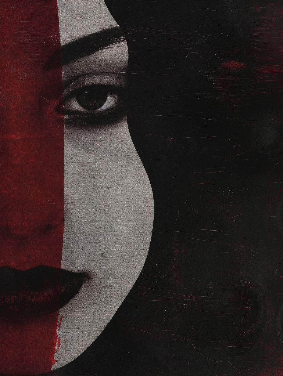 Crimson Veil Shadow Portrait - Image 2
