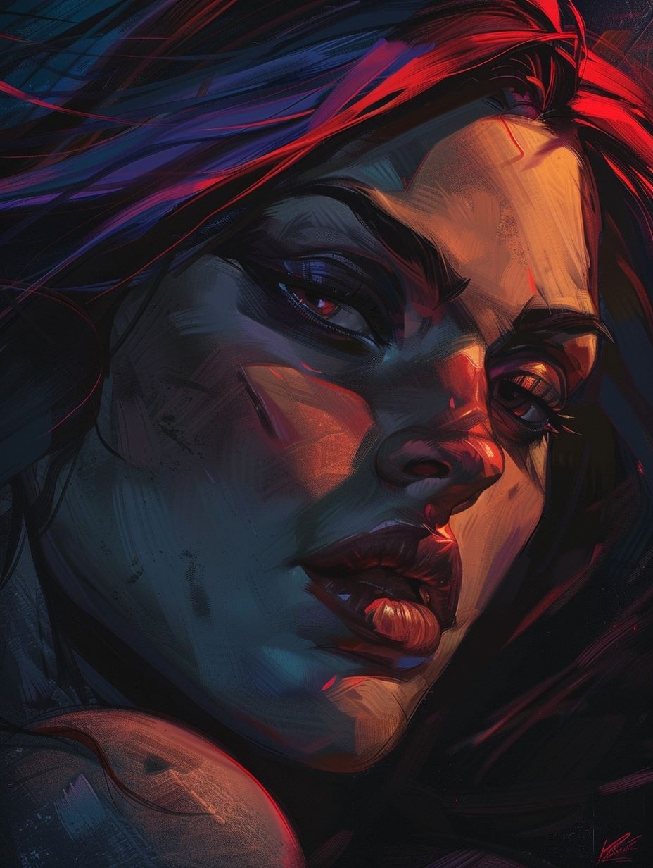 Crimson Dreams in Neon Shadow - Image 3