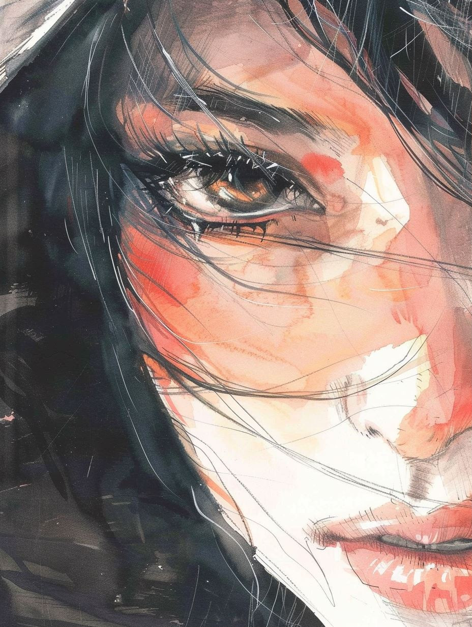Melancholic Watercolor Portrait Studies - Image 1