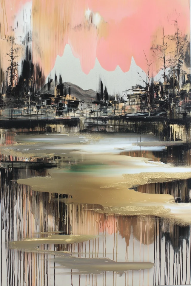 Abstract Fluidity in Pink and Gold - Image 2