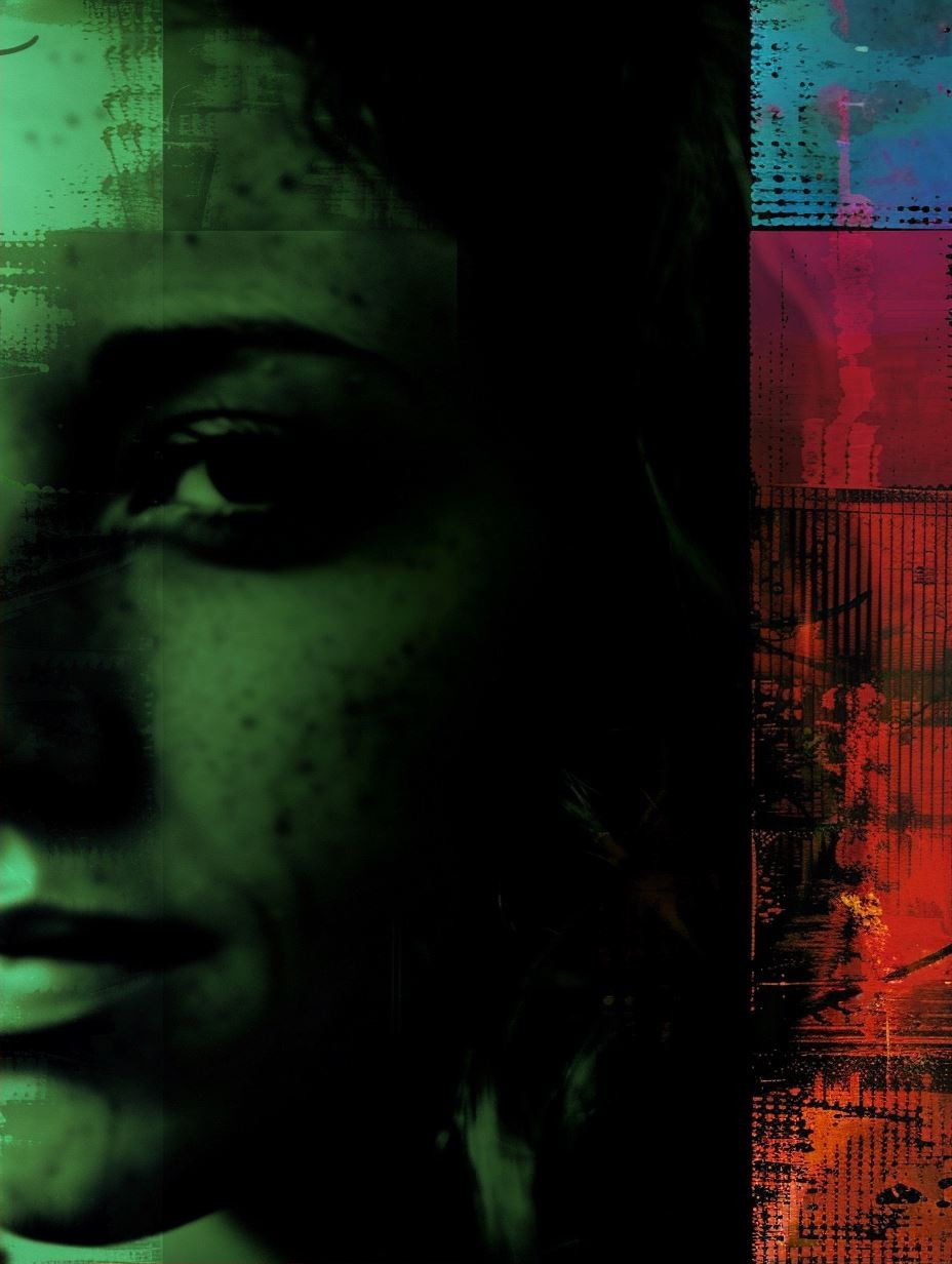 Fragmented Gaze in Neon Rust - Image 2