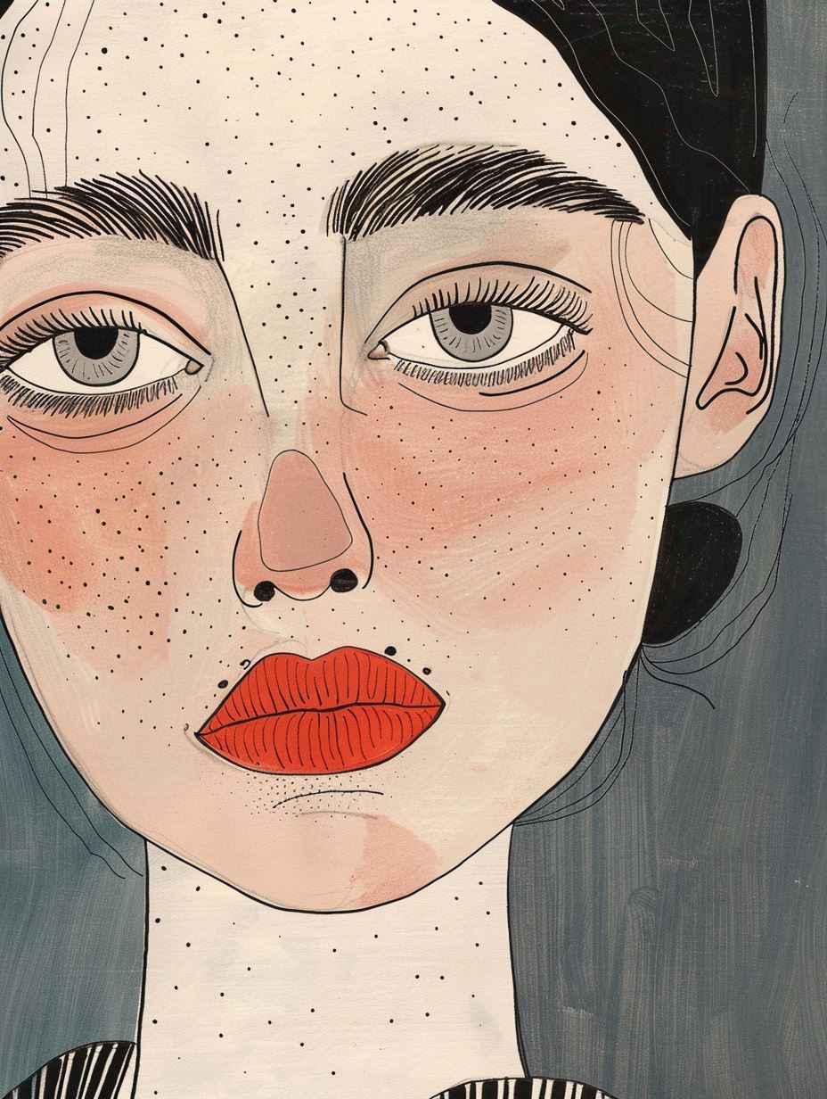 Minimalist Ink Portrait with Freckles - Image 3