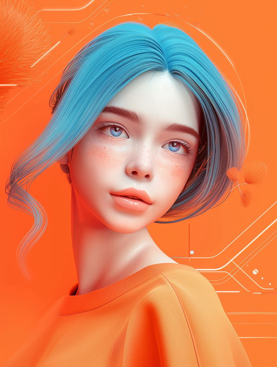 Neon Azure Cyberpunk Portrait
