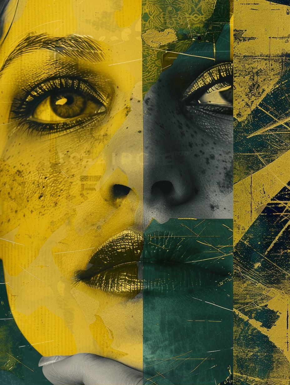 Fragmented Visions in Gold and Teal - Image 1