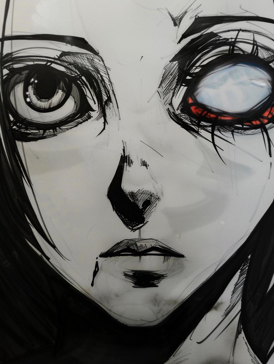 Haunting Monochrome Ink Portrait