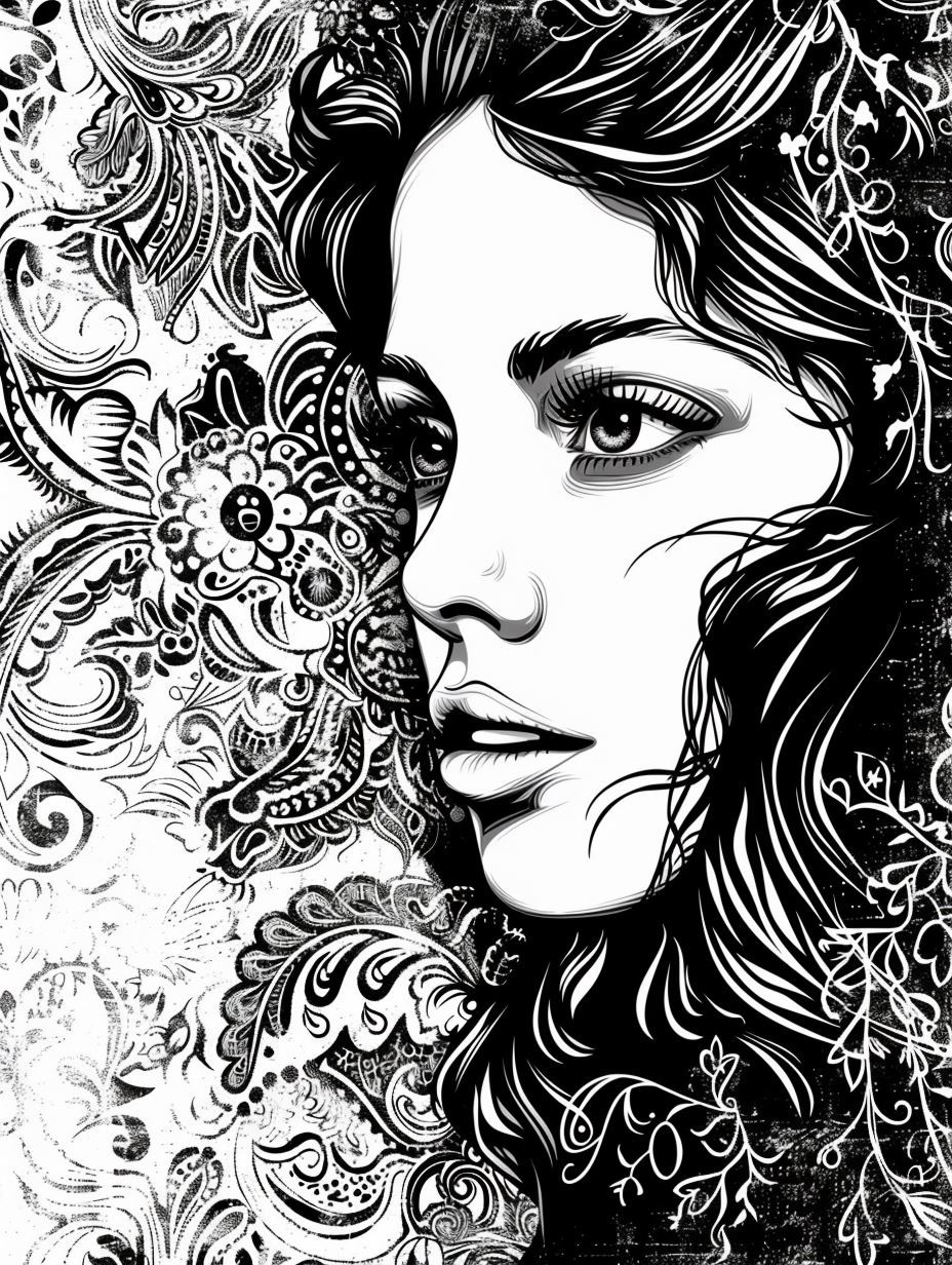 Intricate Floral Ink Portrait - Image 3