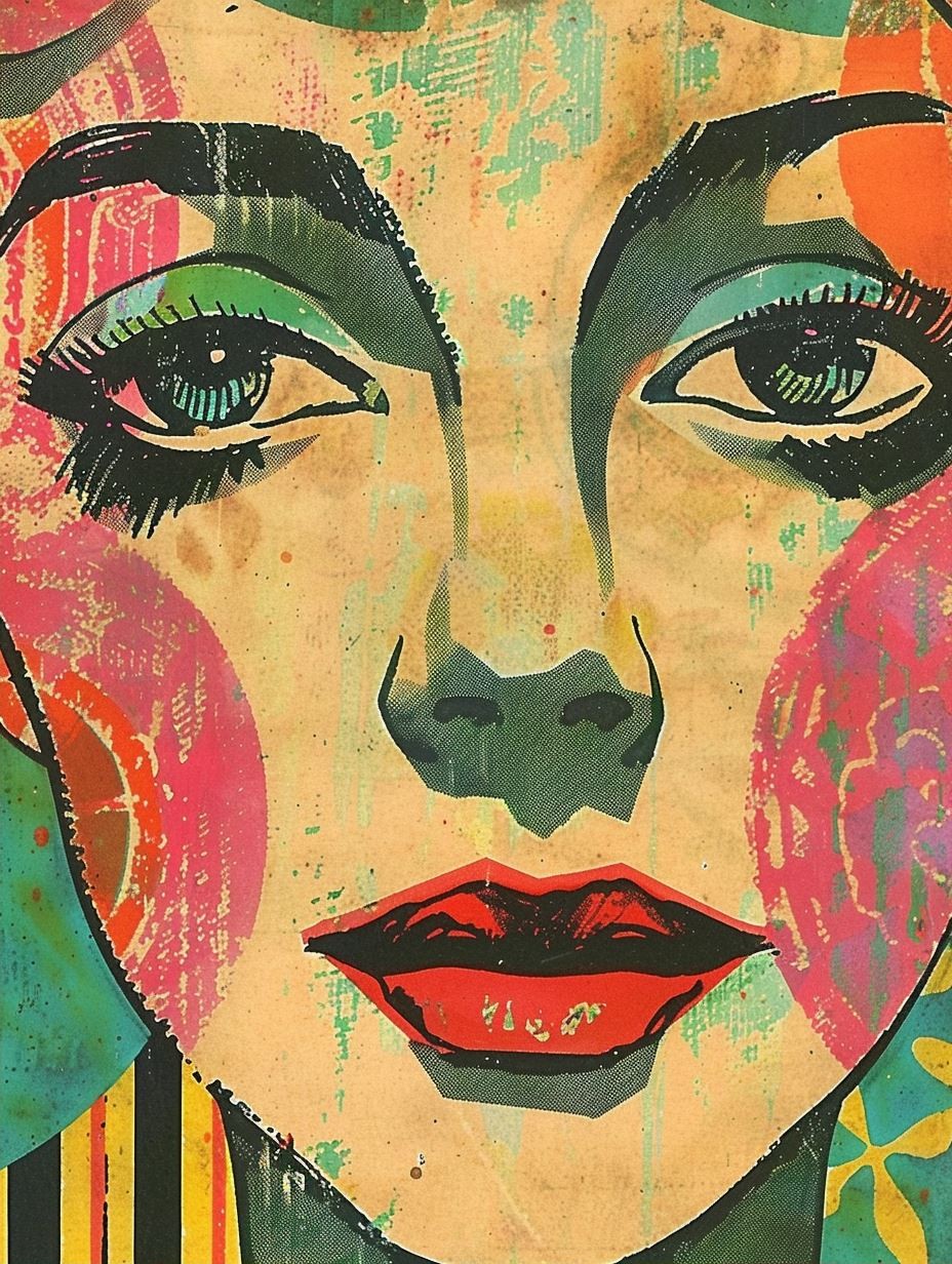 Vintage Psychedelic Floral Portrait - Image 2