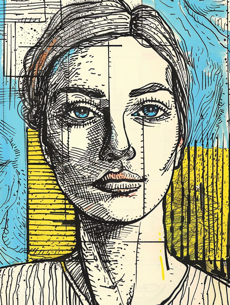 Cross-Hatched Neon Portrait Study - Image 3