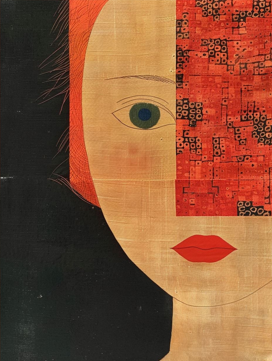 Fragmented Faces in Crimson and Gold - Image 4