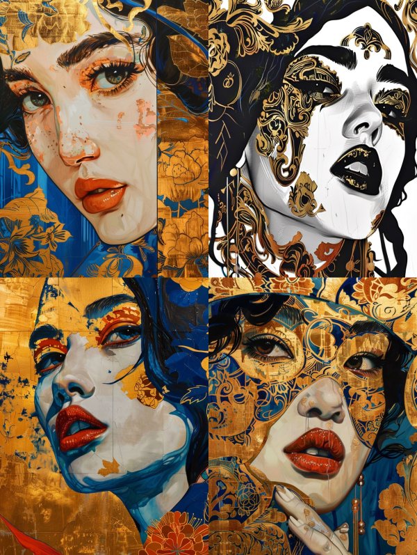 Gilded Azure Floral Portrait