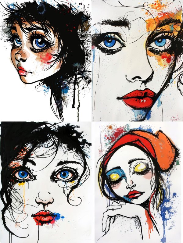 Expressive Ink and Watercolor Portraits