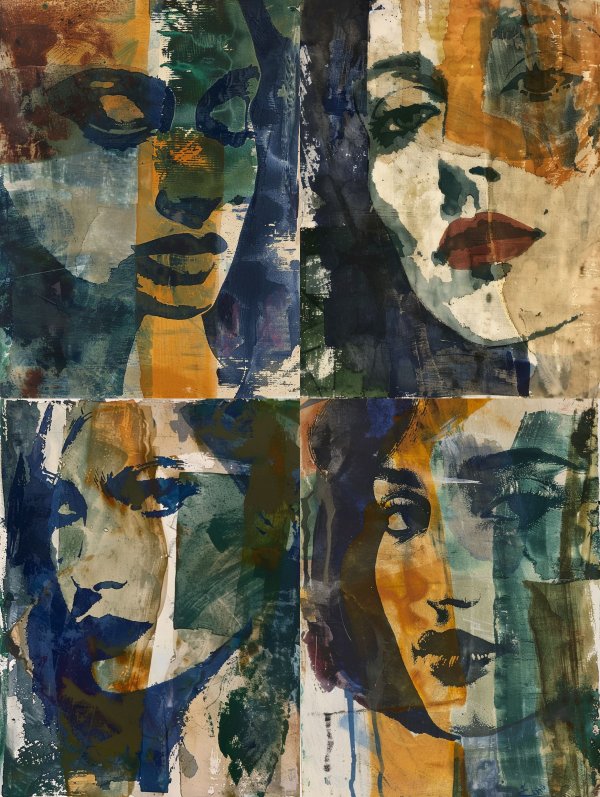 Fragmented Gazes in Azure and Ochre