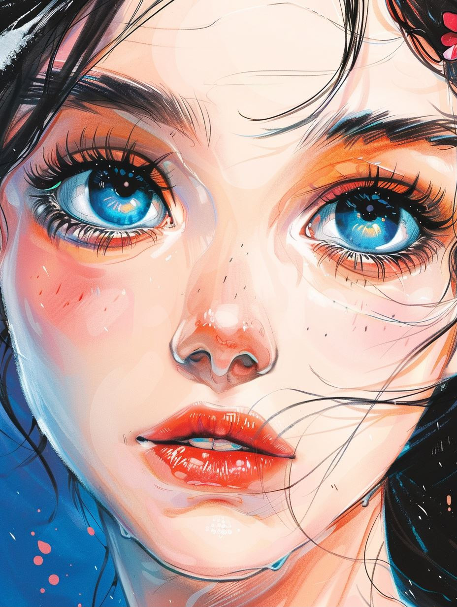 Azure Gaze: Digital Portrait Study - Image 1