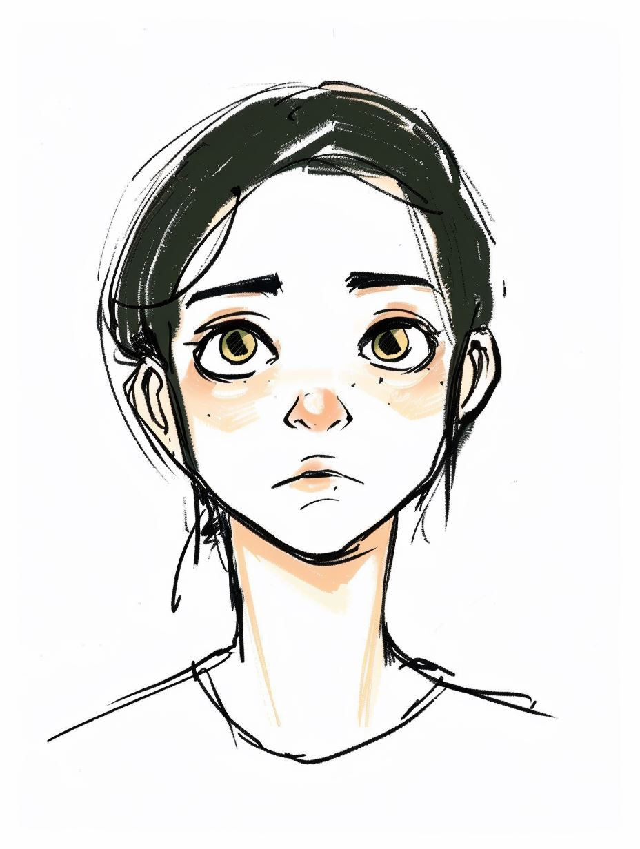 Melancholic Ink Sketch Portrait - Image 1