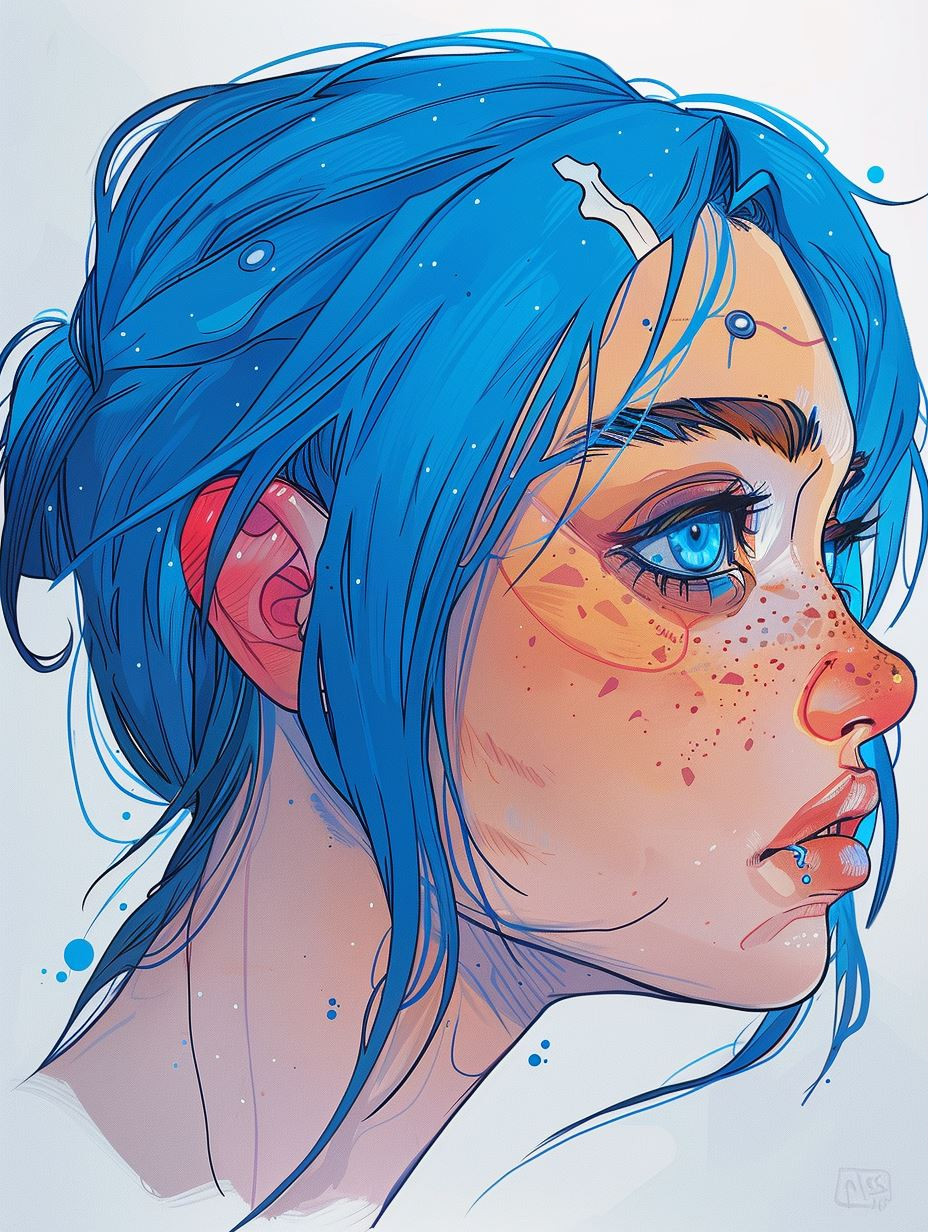 Azure Visions: Digital Portrait Study - Image 3