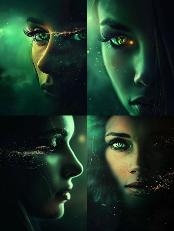 Ethereal Emerald Shadow Portraits