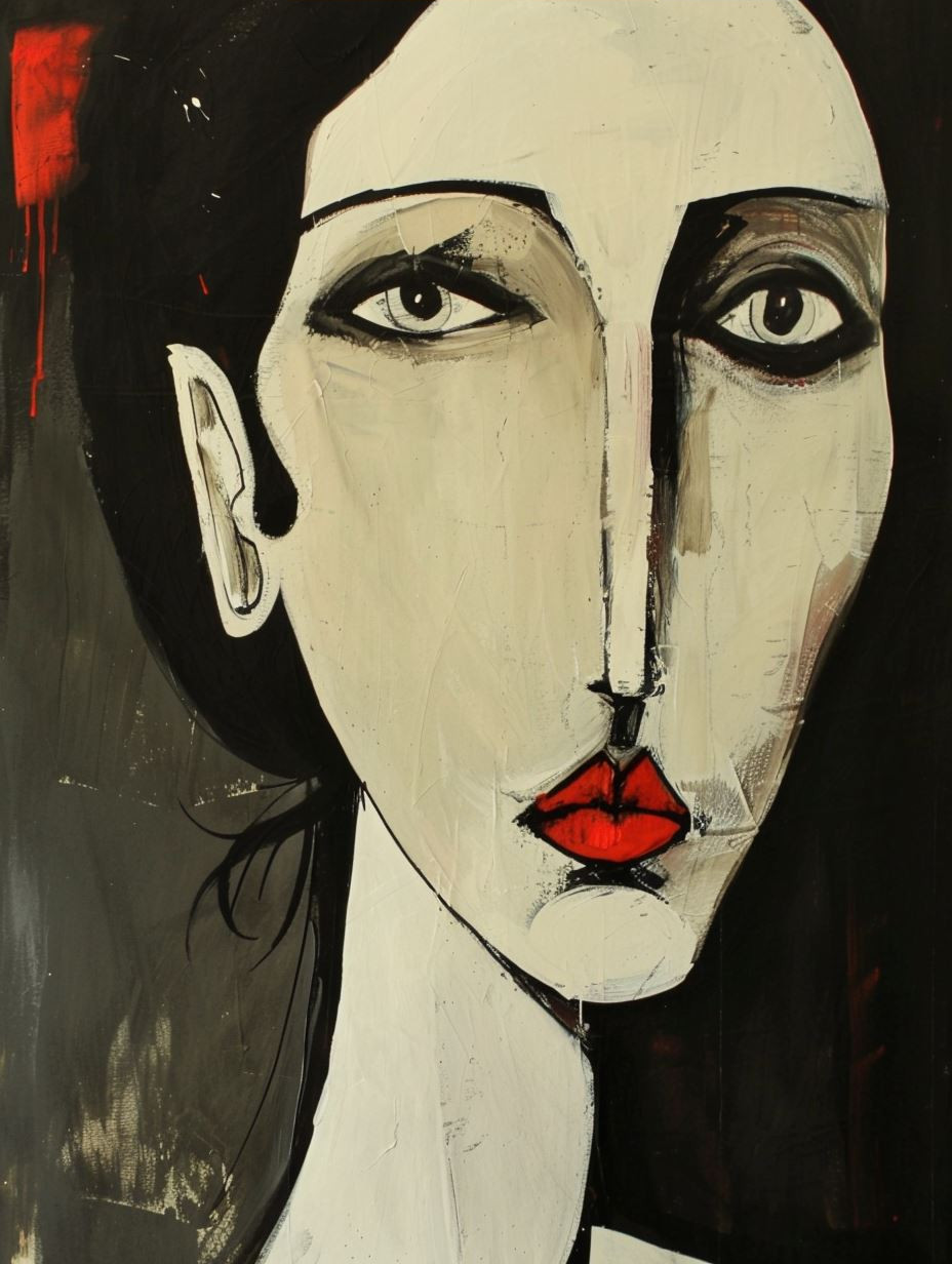 Bold Crimson Modernist Portrait - Image 4