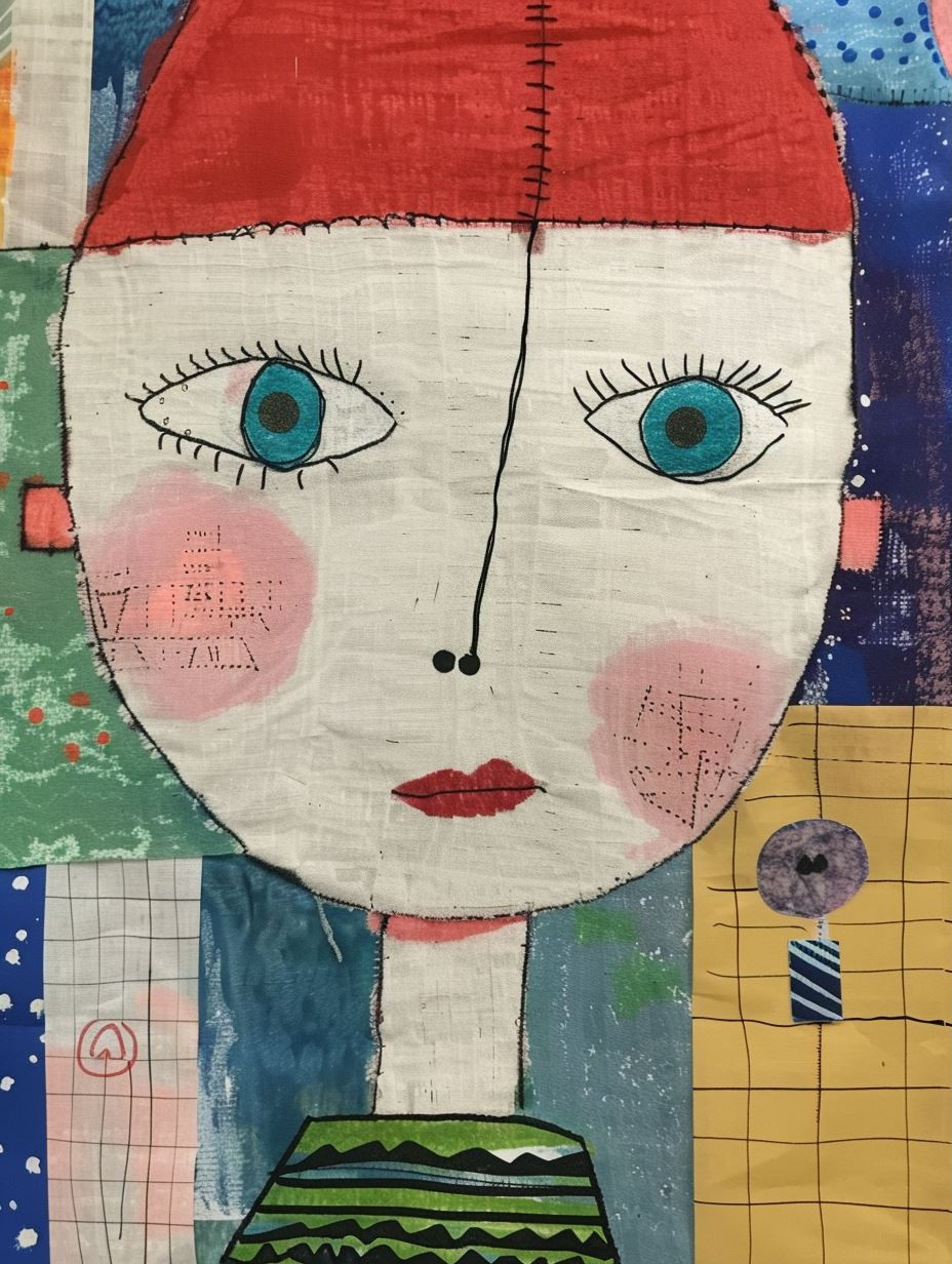 Whimsical Faces in Mixed Media Collage - Image 1