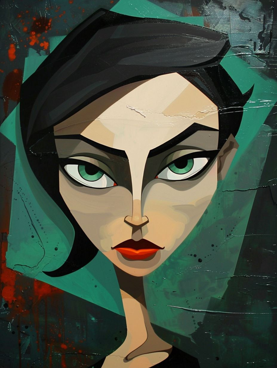 Emerald Gaze Modernist Portrait