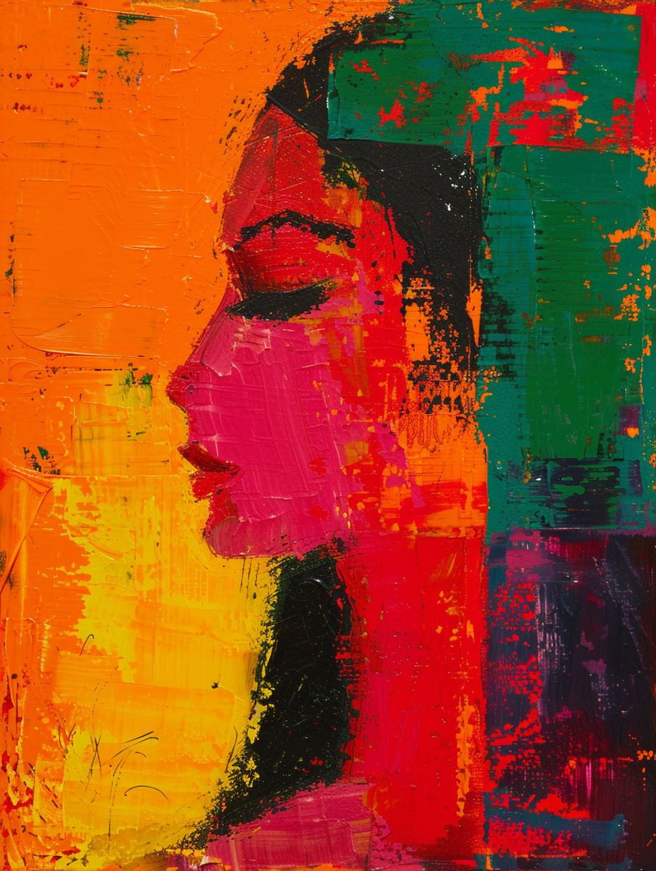 Vibrant Abstract Portrait in Crimson - Image 1