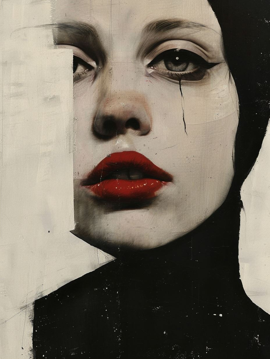 Crimson Lips in Monochrome Contrast - Image 2