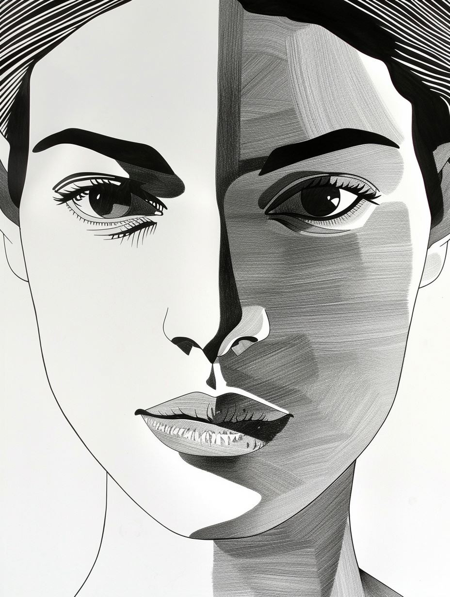 Surrealist Monochrome Facial Fragment - Image 3
