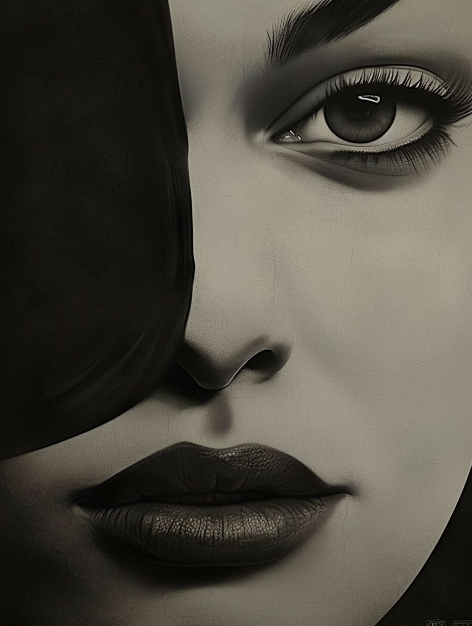 Shadowed Gaze in Monochrome - Image 4