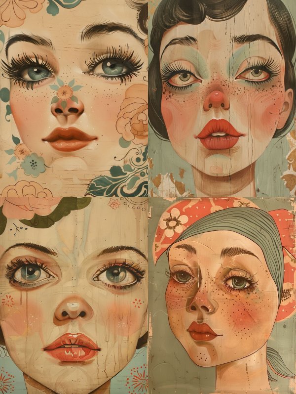 Vintage Floral Portraits on Wood