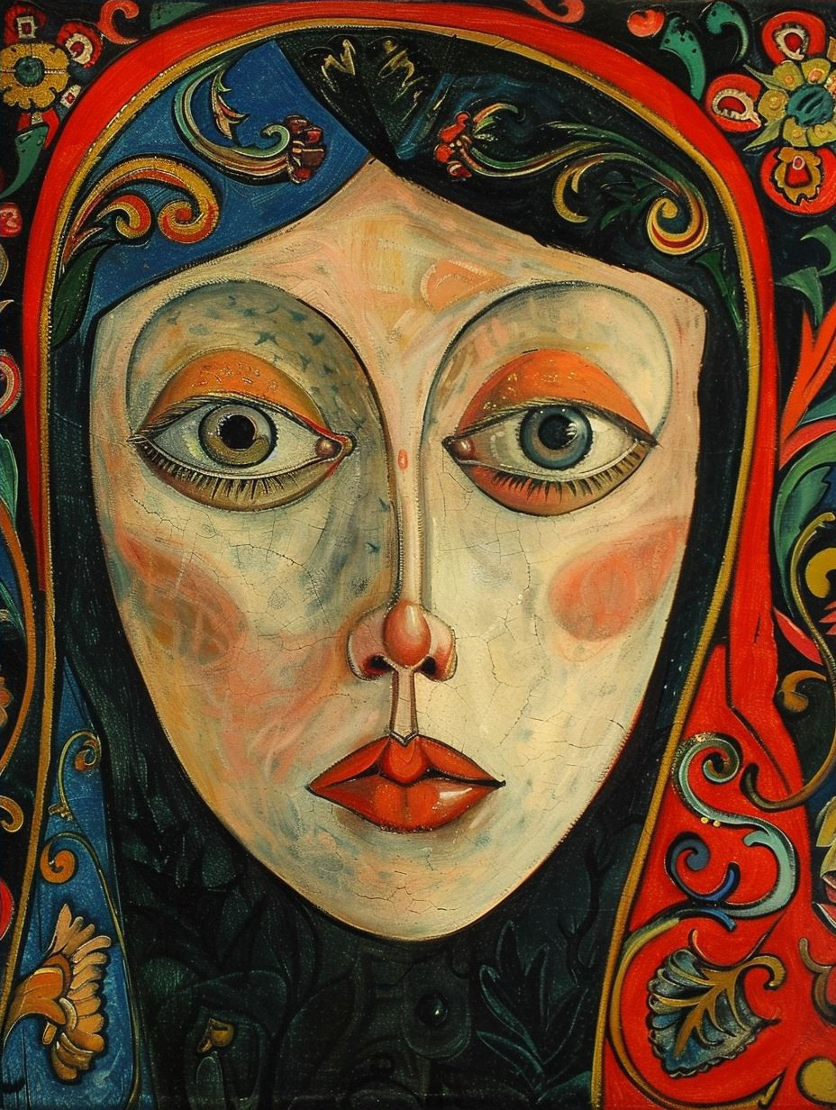 Modernist Portrait in Bold Crimson - Image 4