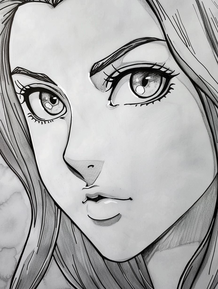 Monochrome Manga Portrait Study - Image 1