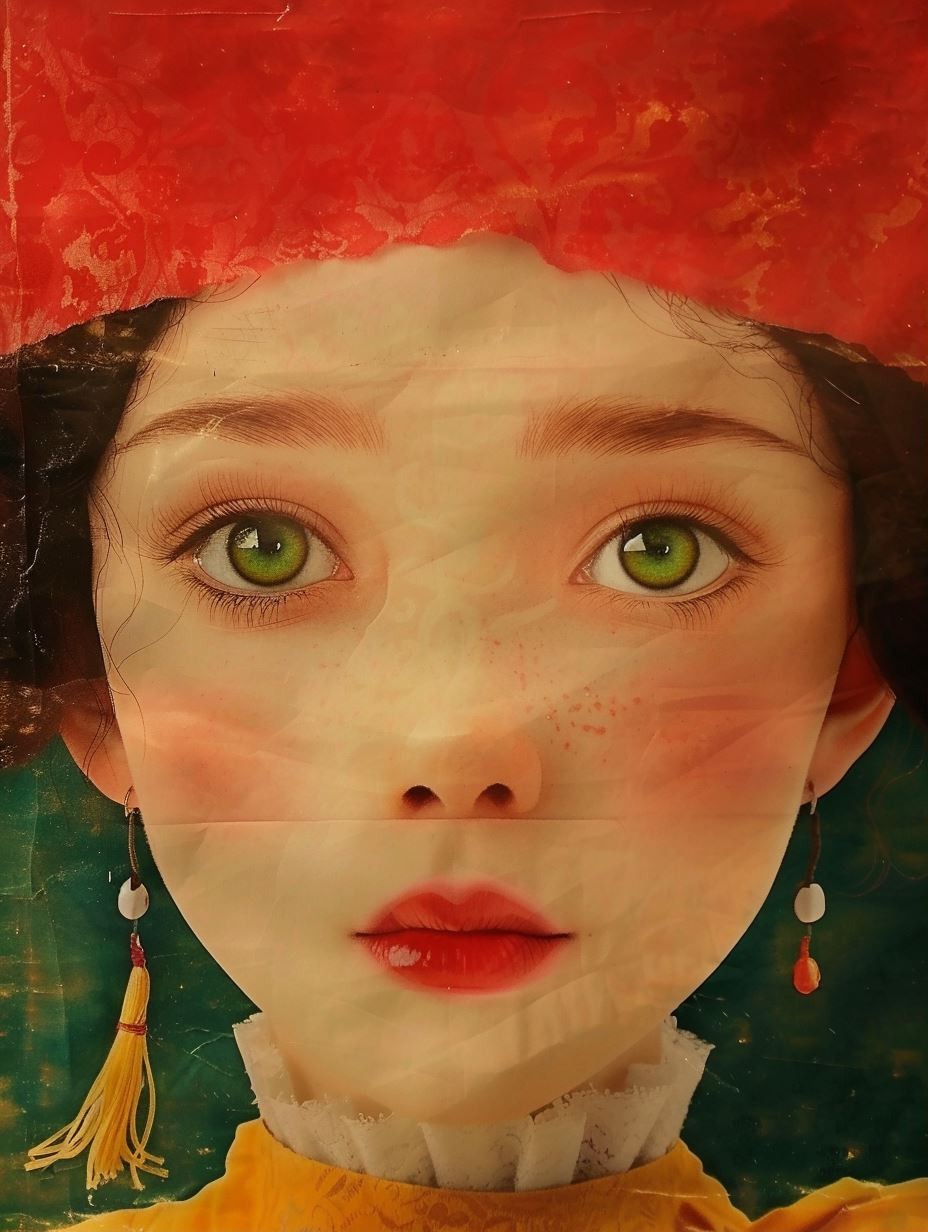 Ethereal Gaze in Crimson Silk - Image 1