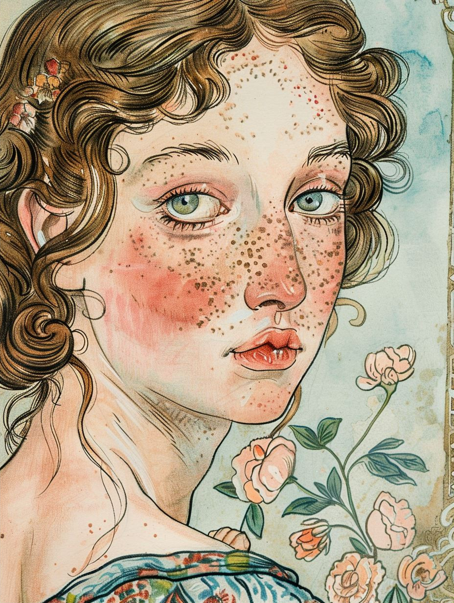 Vintage Ink and Watercolor Portrait - Image 2