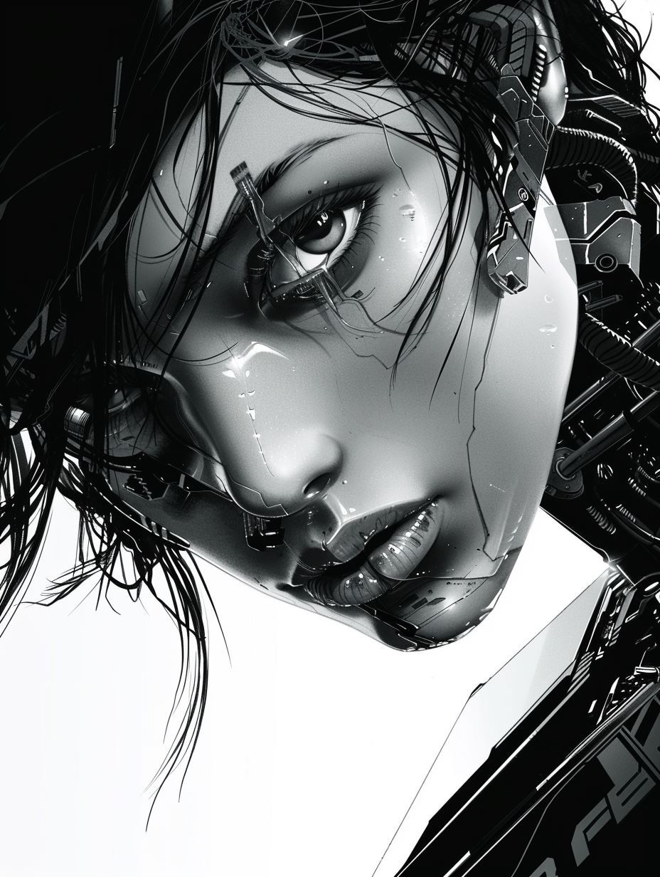 Monochrome Cybernetic Humanoid Portraits - Image 2